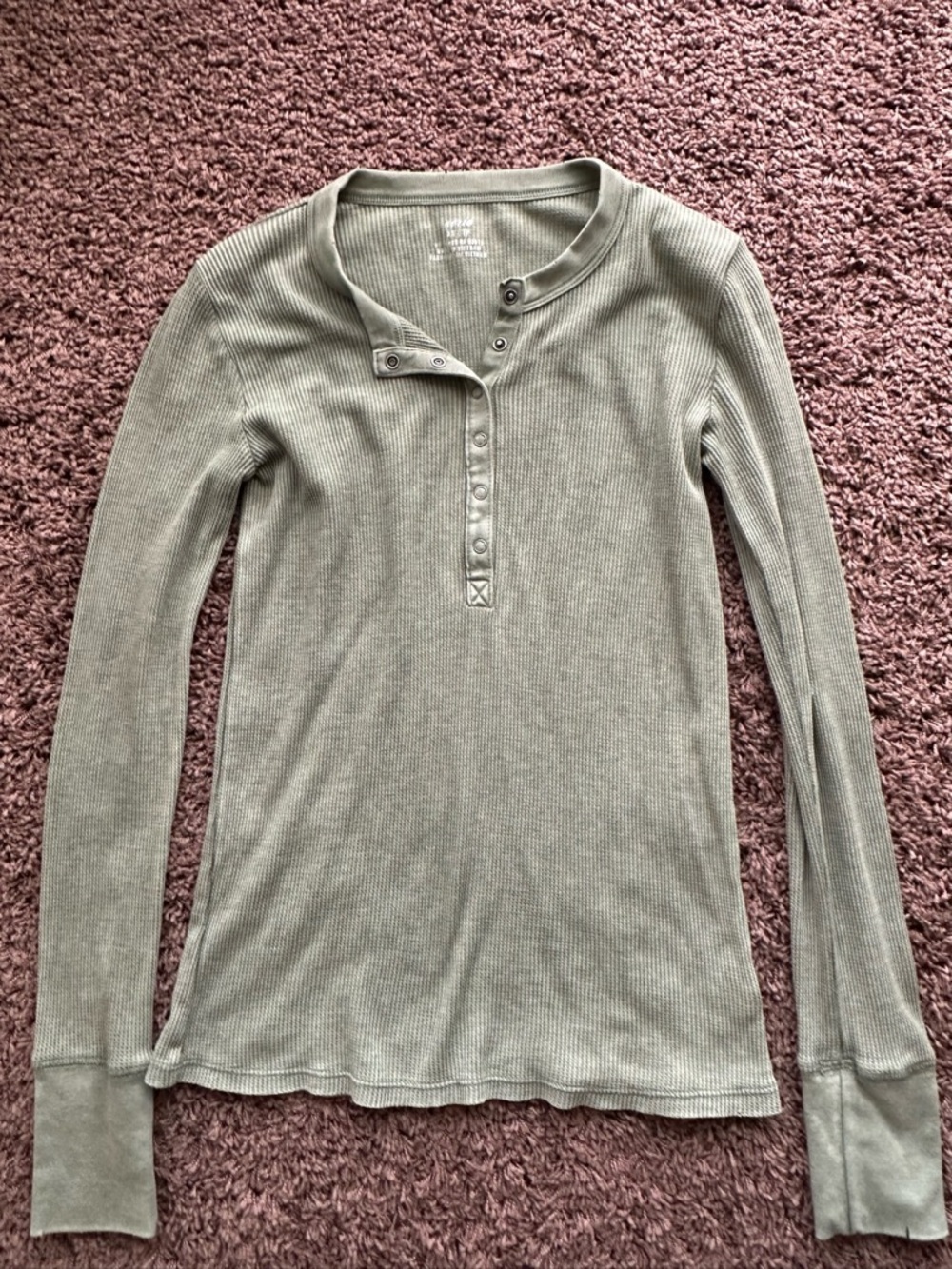aerie Olive Green Waffle Henley Long Sleeve Top